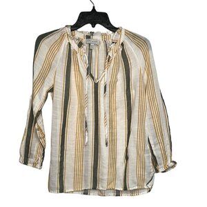 Lucky Brand Blouse Women’s V-Neck 3/4 sleeve striped top size XS